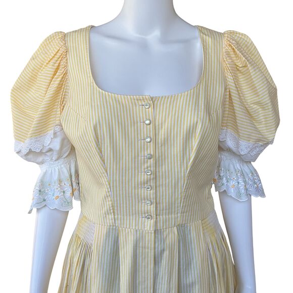Kruger Dirndl Dress Size 40 US 12 Yellow Stripe Puff Sleeve Milkmaid Octoberfest - Picture 2 of 15